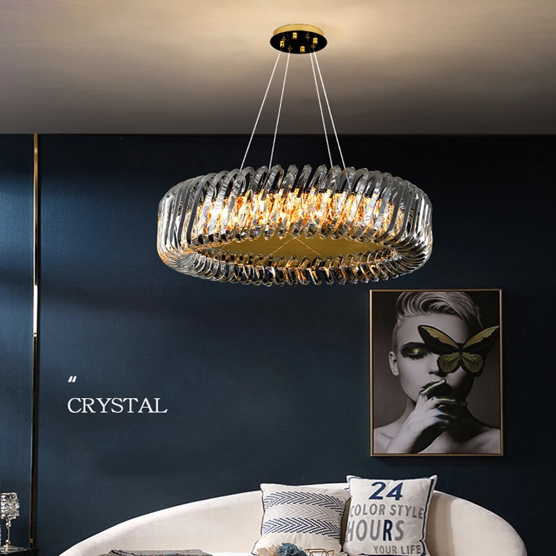 Modern Living Room Chandelier Dining Room Bedroom Luxury Crystal Lamp Villa Interior Lighting Home Decoration Ring Led Lamps