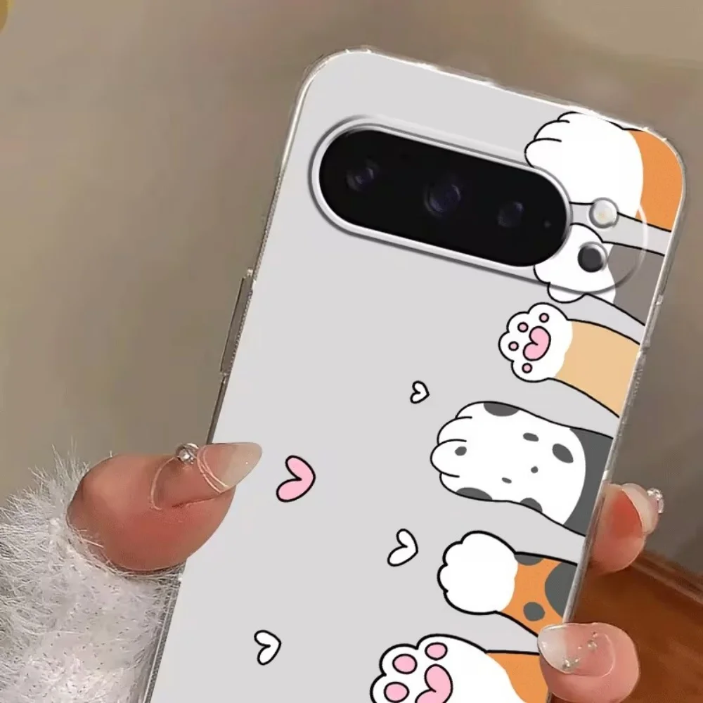 Cartoon Cat Paw Print Crystal Clear Silicone Phone Case For Google Pixel 10 9 8 7 6 Pro XL 9a 8a 7a 6a Shock-Absorbing Cover view 5