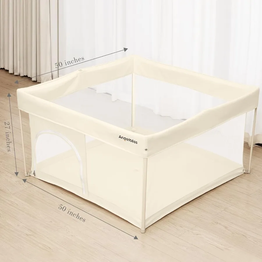 Foldable Baby Playpen 50"×50" Out-of-The-Box Ready Playpen for Babies and Toddlers Portable Play Yard with Breathable Mesh and