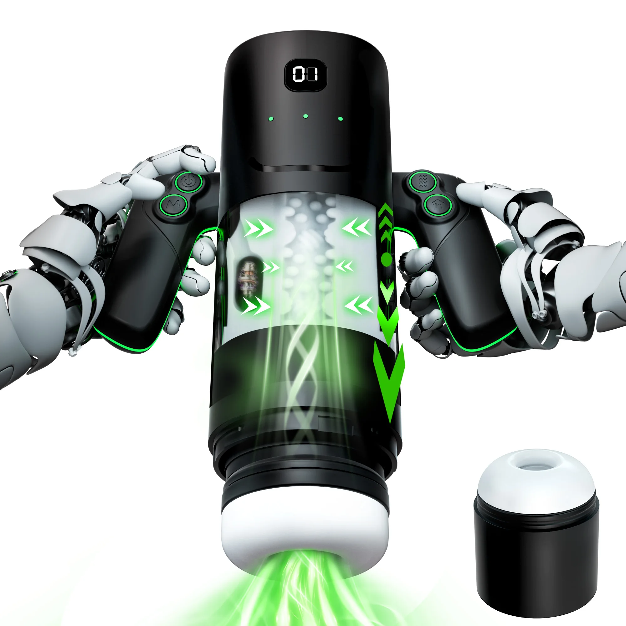 3 IN 1 Automatic Sucking Male Masturbation Cup with Handle Double layer telescopic Male Stroker Pocket Pussy Adult Toy for Men