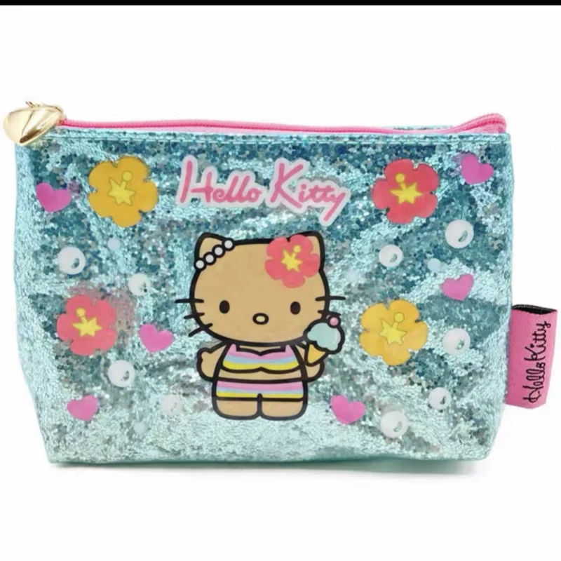 

Hello Kitty 2025 г., блестящая мультяшная портативная косметичка, дорожный кошелек для монет, органайзер для хранения, сверкающая модная косметичка