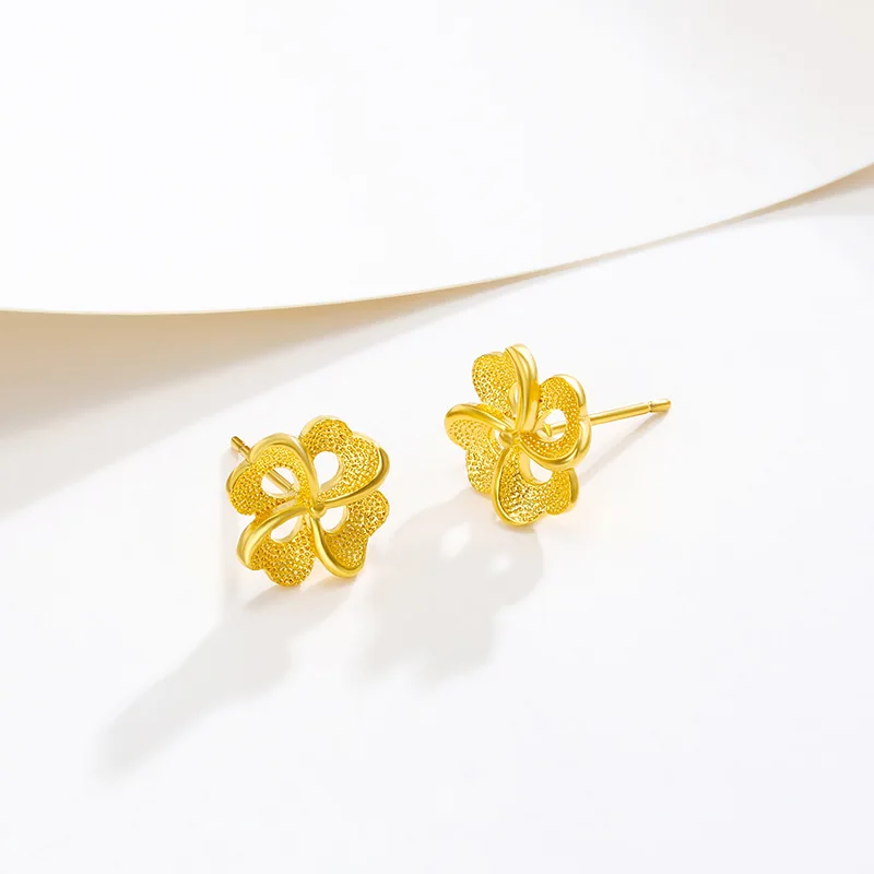 Genuine 18K Gold Color Stud Earrings Simple Plum Blossom Design for Women Flower Tassel Earrings Fine Jewelry 2023 Gifts