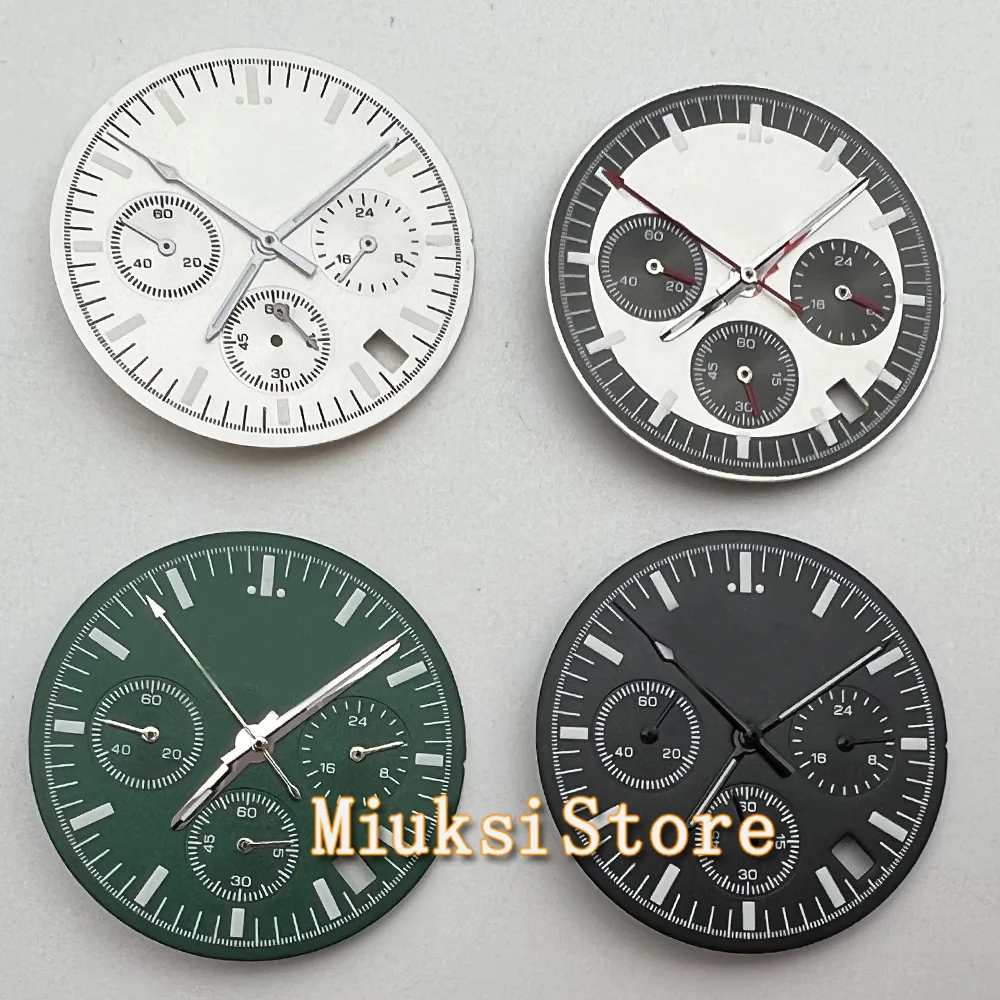 31.5mm Vk63 Dial Black Green quartz watch face Green luminous Fit Japan VK63 quartz  Movement Watch needls Accessories