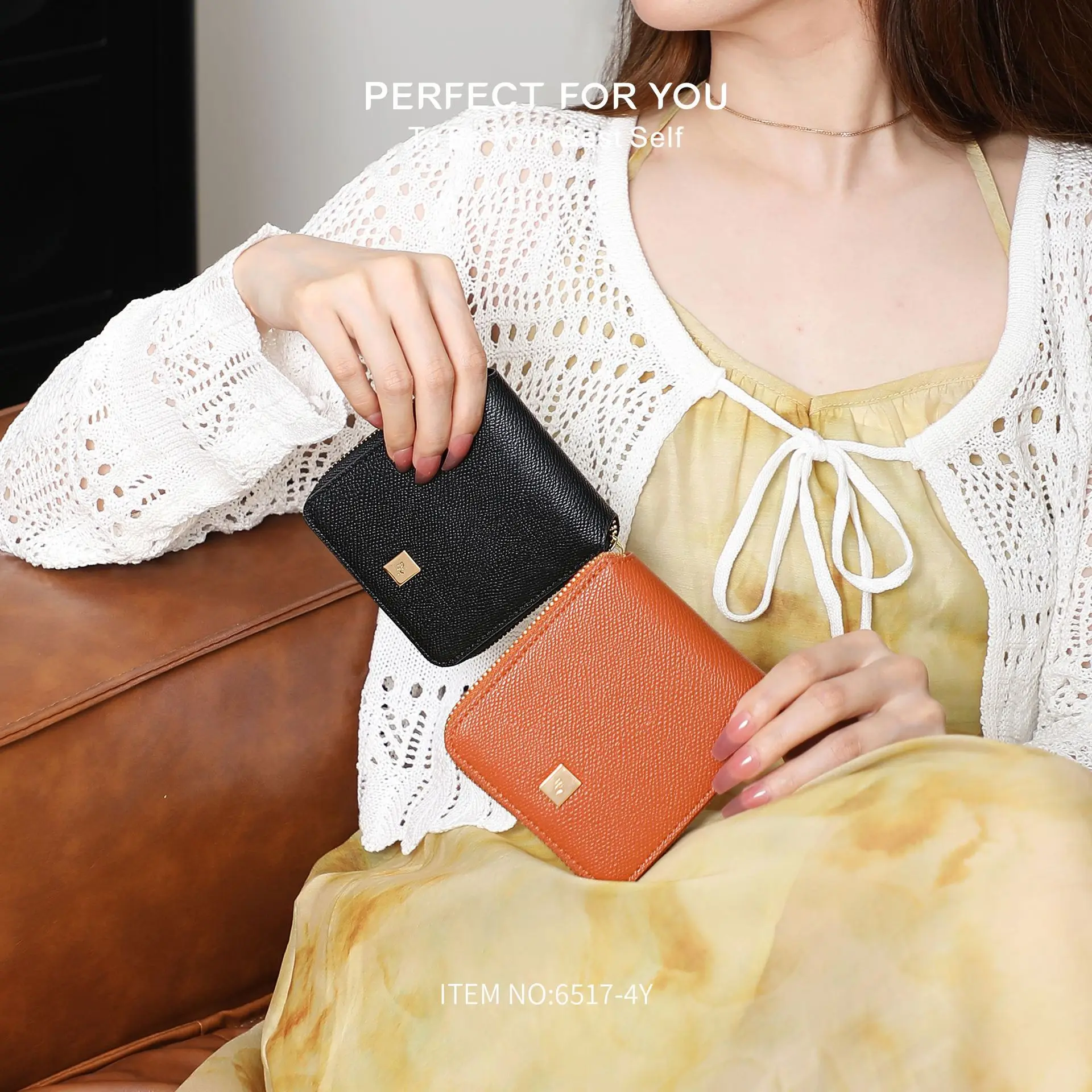 スリムなスクエアウォレットカードバッグ、ショートファッションジッパー付き、大容量多機能コインパース財布