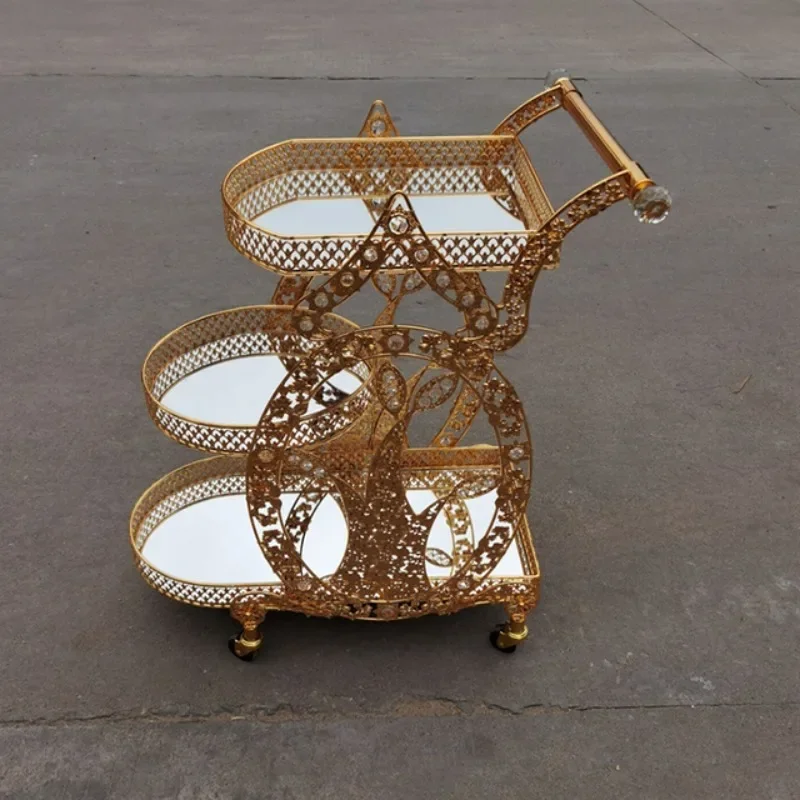 Crystal Decoration Design Fancy Wine Trolley With Wheels and