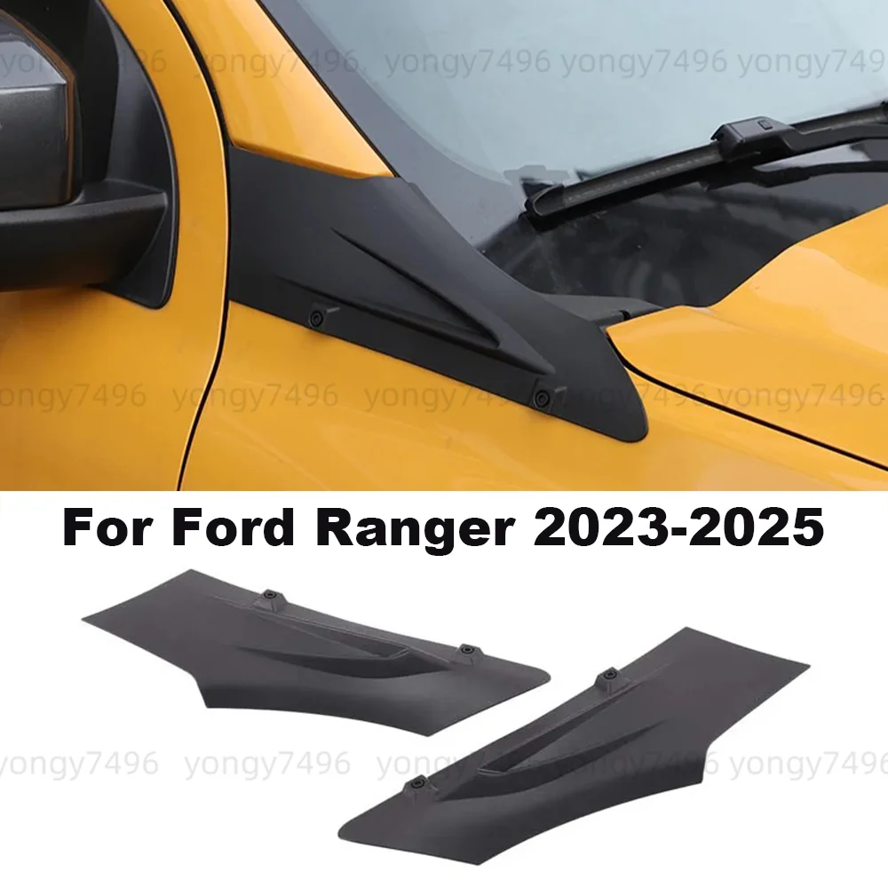 Car Upgrade For Ford Ranger 2023-2025 ABS Black Cowl Body Armor Engine Hood Guard Cover Front Windshield Base Protector