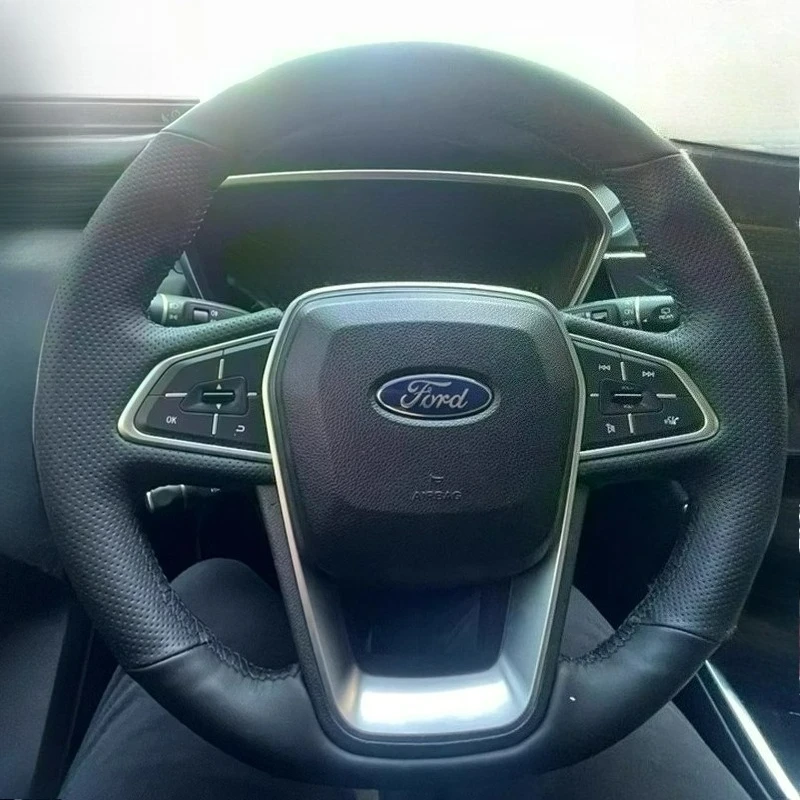 

For Ford Territory 2019-2024 2025 Hand-stitched renovation Non-slip wear-resistant black Leather car steering wheel cover
