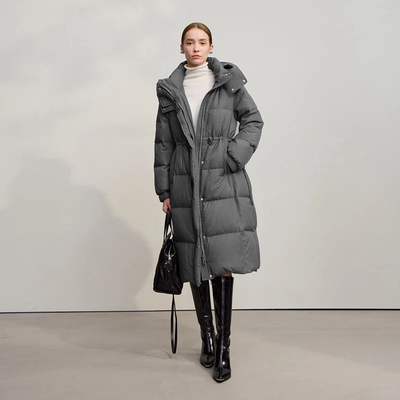 AMII Piumino 2025 Inverno Nuovo Casual Caldo Colore Solido Con Cappuccio Dritto Lungo Imbottiture Cappotto Cerniera Maniche Lunghe Top da Donna 12544149