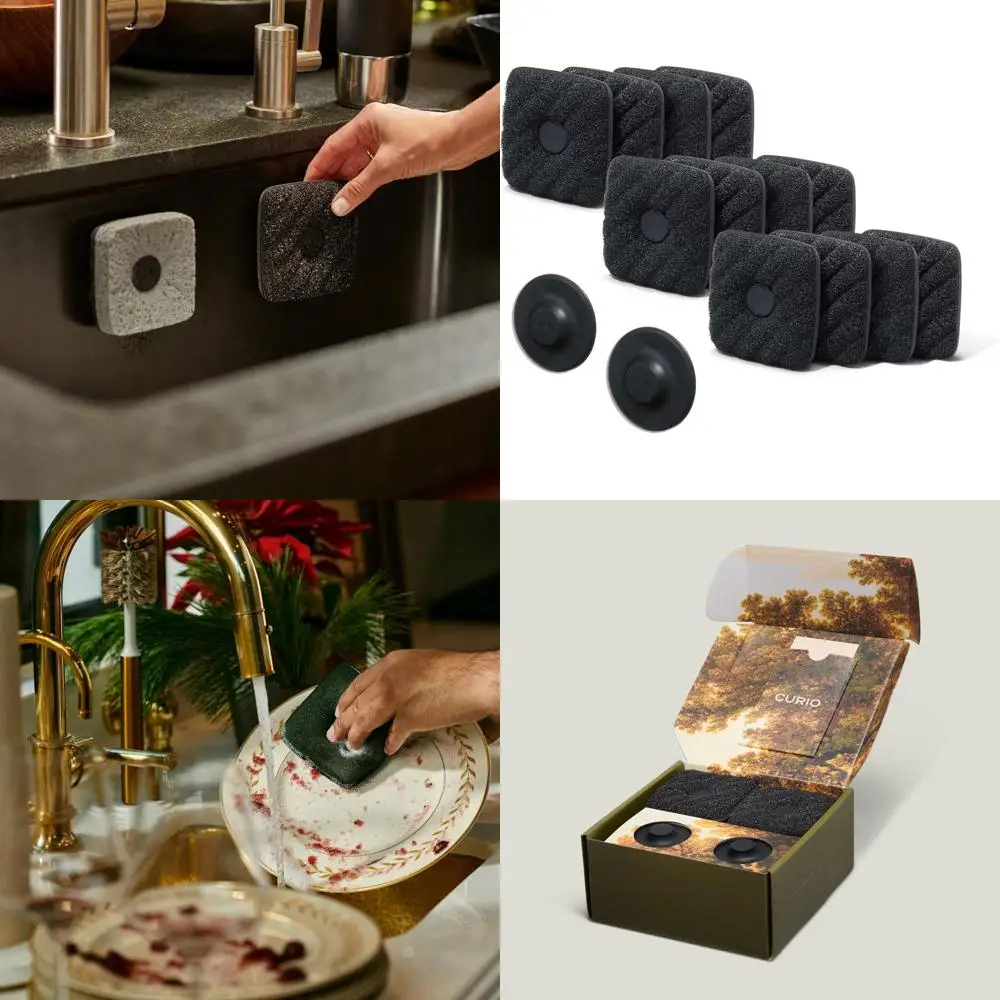 

Magnetized Holder Odor-Resistant Non-Scratch Dish Sponges, 12-Pack, Synthetic Scrubbers, Black