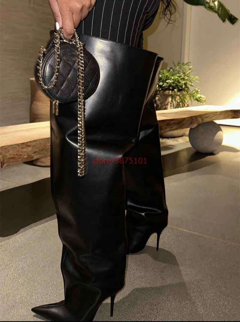 20% 65Cm Long Boots Women's Elegant Over-the-knee Boots Pointed Toe Stiletto Long Boots Mirrow Leather Thigh High Boots Shoes