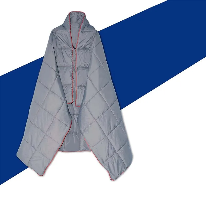 Outdoor Camping Quilted Down Cotton Cloak Blanket, Wearable Thermal Shawl Wrap, Warm Throw for Camping, Home Rest & Office Naps