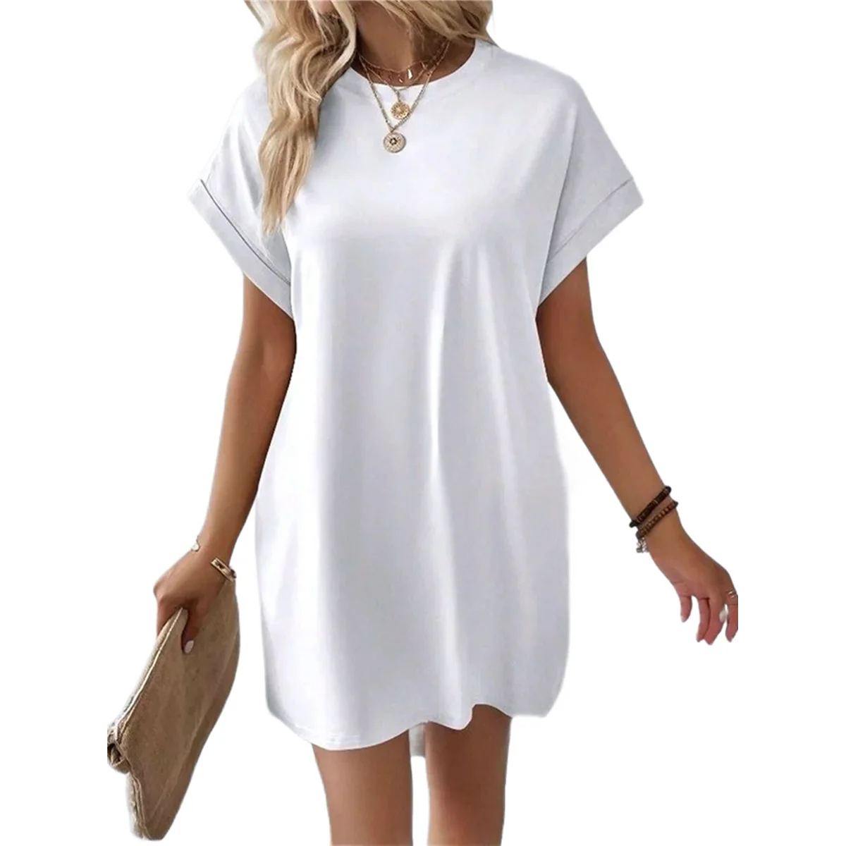 Abiti estivi da donna Moda 2025 Mini abito a maniche corte Bianco S