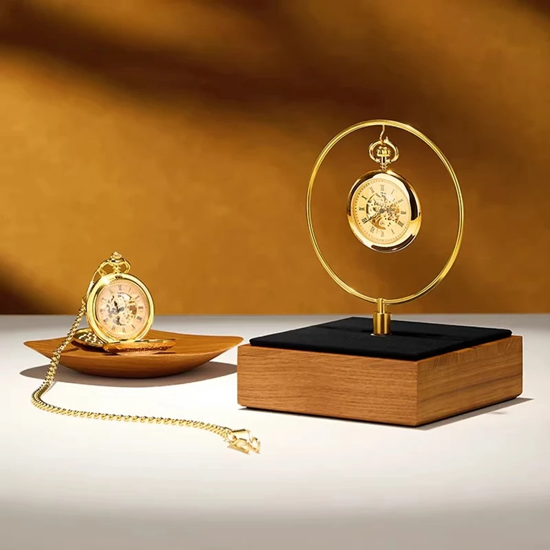 High-end Solid Wood Pocket Watch Display Stand, Metal Microfiber Pocket Watch Storage Holder, Chinese Style Placement Rack