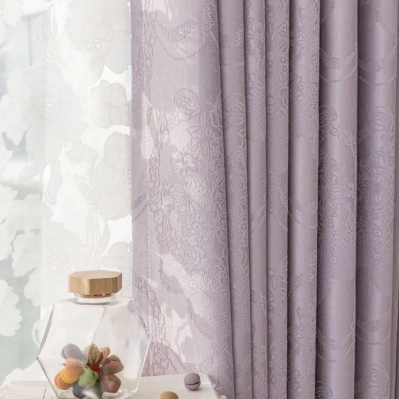 French Style Simple Elegant Purple Solid Color Curtain Thickened Blackout Curtain Chenier Bedroom Living Room Bay Window Curtain