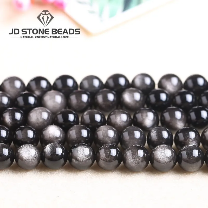 

Natural Stone Silver Obsidian Round Loose Strand Beads 4 6 8 10 12 14mm Pick Size For Jewelry Making Diy Necklace Accessories