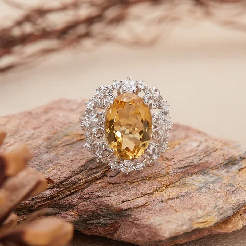 Natural topaz amethyst citrine ring women's s925 silver Xiaohongshu Douyin live stream colorful jewelry explosion