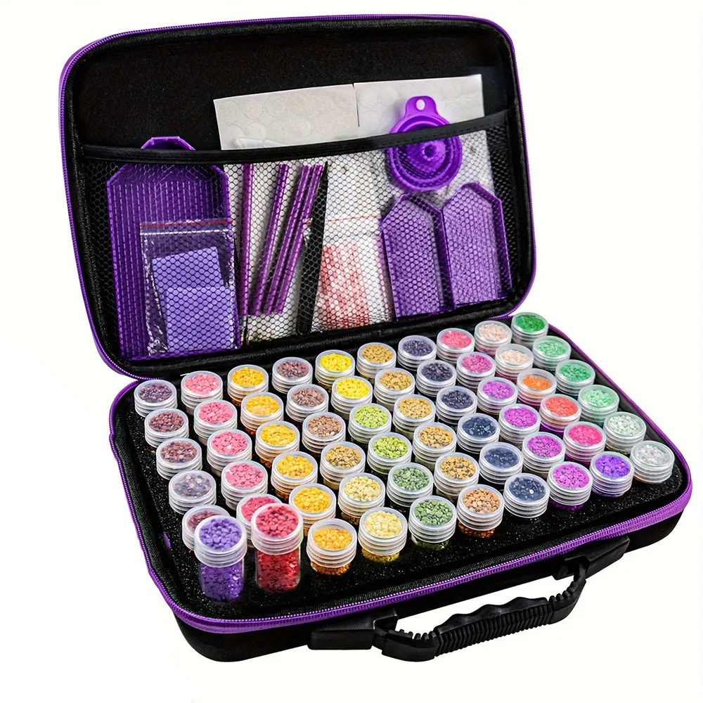 Portable Diamond Painting Storage Bag, 60-Grid Bead Organizer with Tool Set, Diamond Embroidery Accessories Case