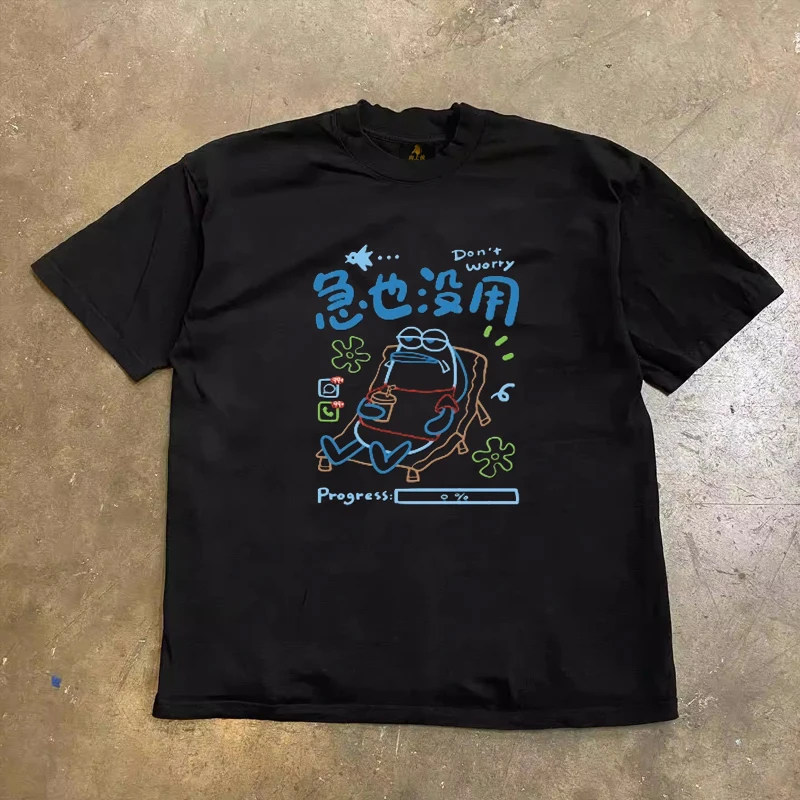 Loose Fit Cotton T-Shirt Unisex Short Sleeve Double Thread UPUPXIA Hero Print Sweat Absorbent round Neck Casual Summer Top