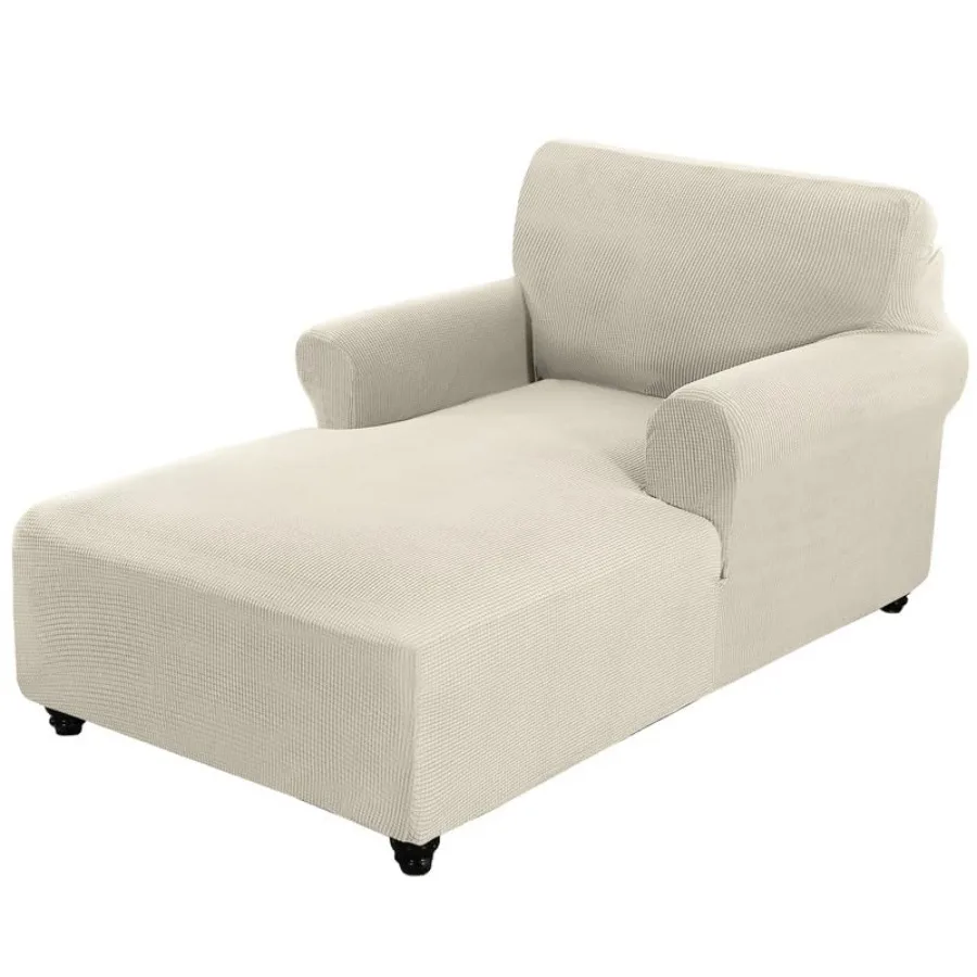 

Chaise Lounge Cover Stretch Sofa Chaise Chair Cover with Armrests Jacquard Chaise Lounge Slipcover Indoor with Double Arm for L