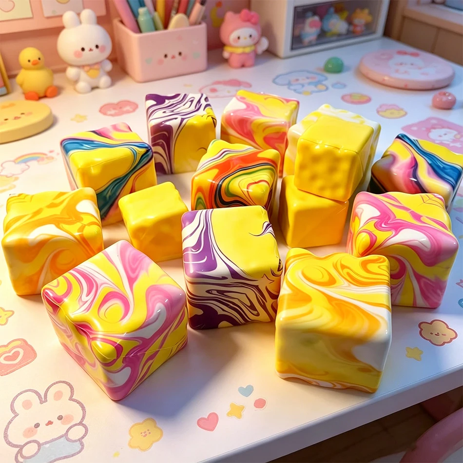 Stress Relief Slow Rebound Cheese Cube Squishy Toy Marble Pattern Super Soft Slow Rebound Stress Relief Fidget Toy