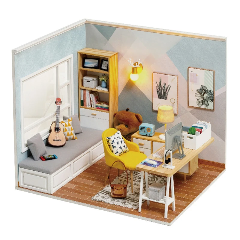 DIY Wooden Mini Doll House 3D Puzzle Assemble Building Model Toys Home With Furniture Lighting For Toy Birthday Gifts Dollhouse