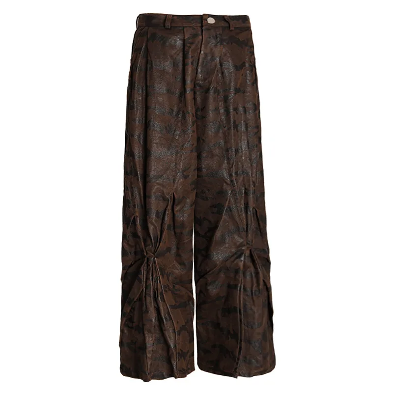 MWJLPWQ Autunno Decostruito Pieghettato Camouflage Cargo Jeans da Uomo High Street Niched Design Autunno Trendy Pantaloni a Gamba Larga 11810