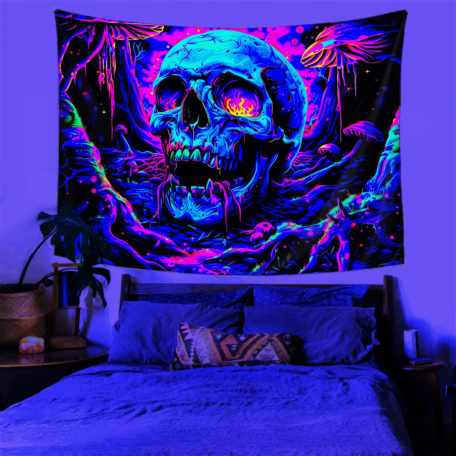 VIKAMA جمجمة الملكة نسيج الظلام نمط الجدار الشنق غرفة نوم موضوع ديكور الحفلات القوطية غرفة المعيشة ديكور