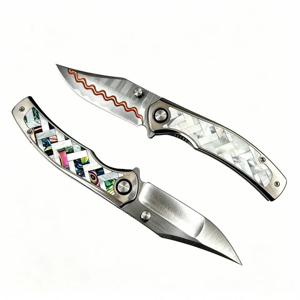 Folding Pocket Knife M390 Copper Damascus TC4 Titanium Shell Handle Ball Bearings EDC Outdoor Camping Cutting Tool