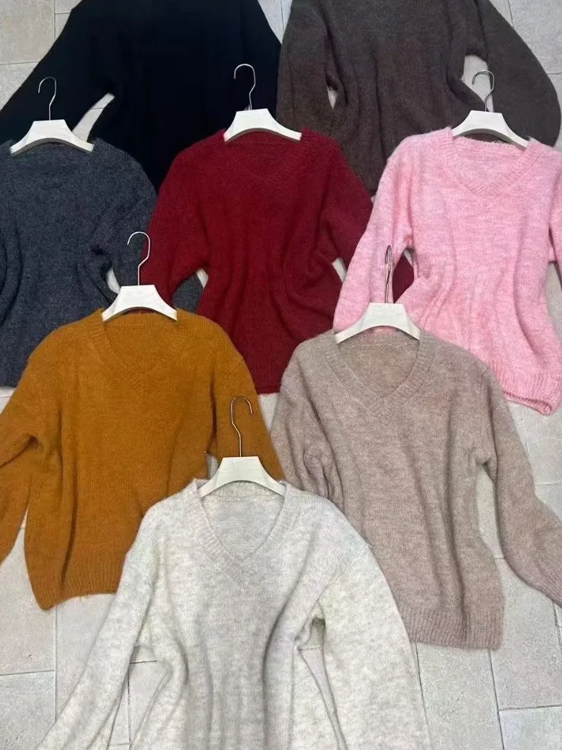 

Свободный вязаный свитер, женский свитер с v-образным вырезом, корейский ленивый модный свитер высокого класса, осень-зима, Новое поступление, милый Sle