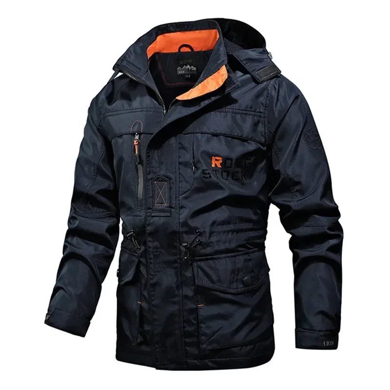 

Men Sports Jacket Zipper Outdoor Cargo Jackets Men Autumn Mens Jacket Detachable Hood Spring Windproof Outdoor Multi-Pockets
