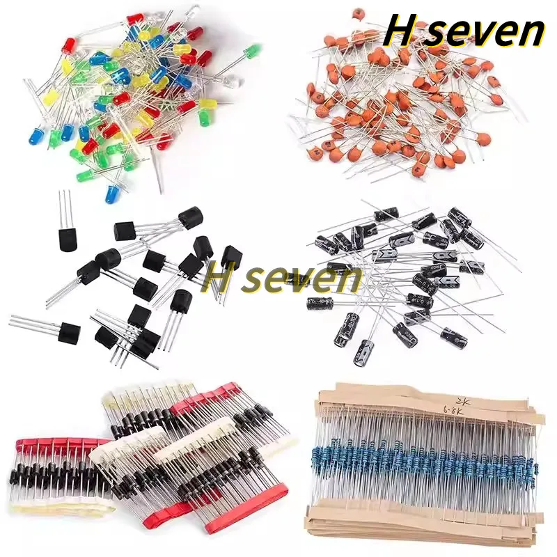 1400pcs 6 Types Electronics Component Assortment Kit LED Diode Through-Hole Diodes Resistors Ceramic Capacitors and Transistors