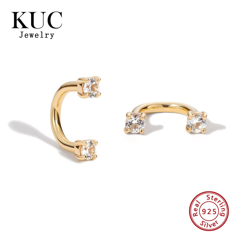 

Light Luxury Style 925 Sterling Silver Elegant Double Round U Hoop Zircon Piercing Stud Earrings Fine Jewelry