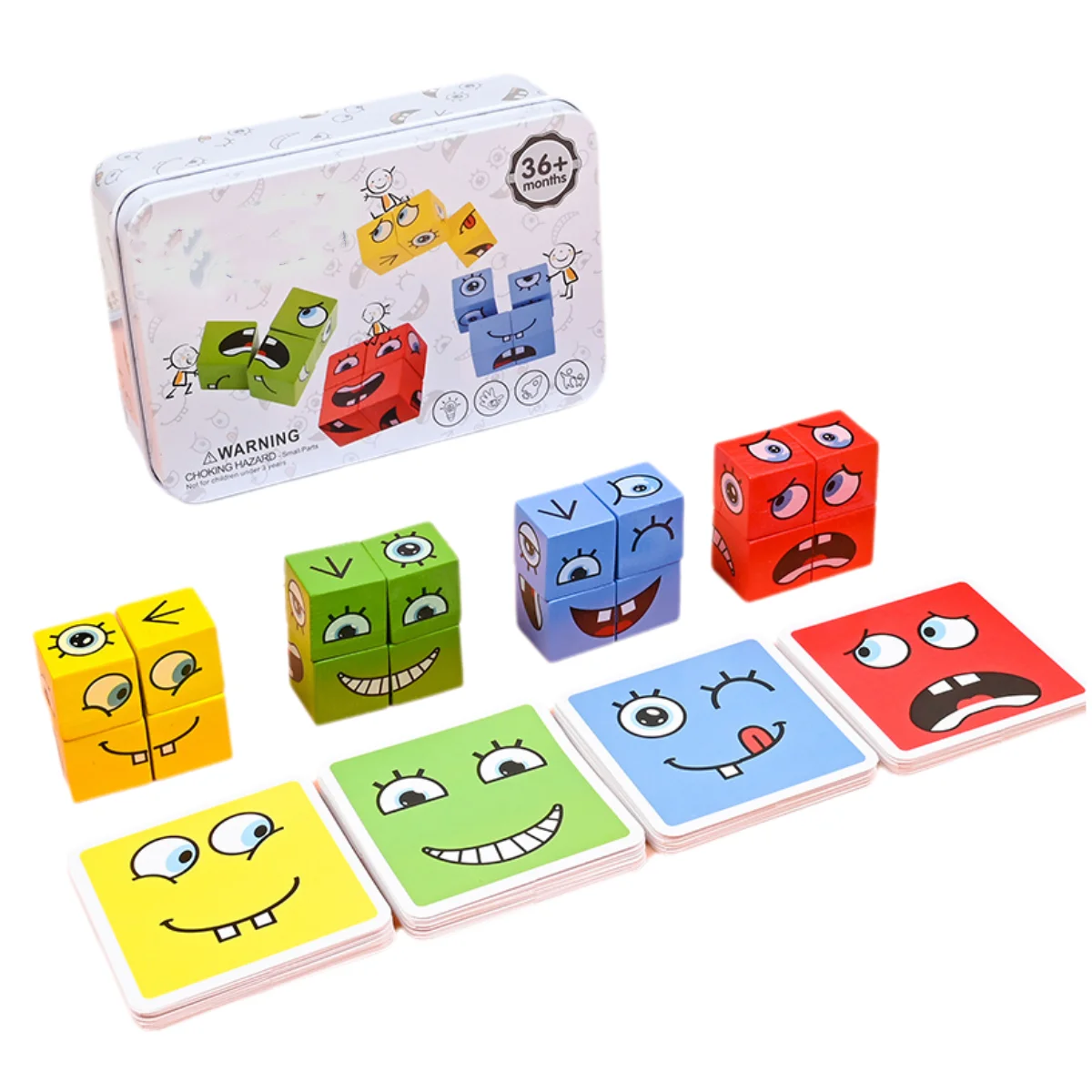 Cube Face Change Building Blocks Gra planszowa Wood Puzzle Montessori Expression Drewniane klocki Blocos dla dzieci Zabawki dla dzieci Prezent