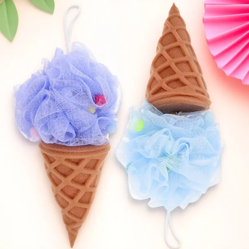 2Pcs Ice Cream Shower Loofah Soft Nylon Bath Sponge Gentle Body Exfoliating Elastic Household Shower Accessory Quick Drying Bath