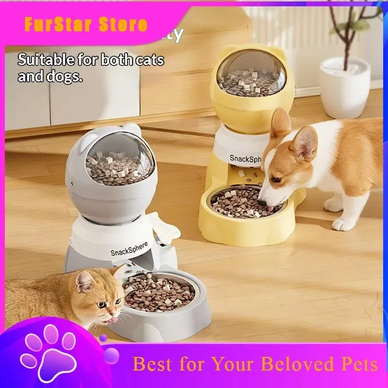 FurStarPush Down Automatic Pet Feeder, Large Capacity Treat Dispenser & Slow Feeder Bowl, Anti-Tip No-Spill Non-Slip Base For Do