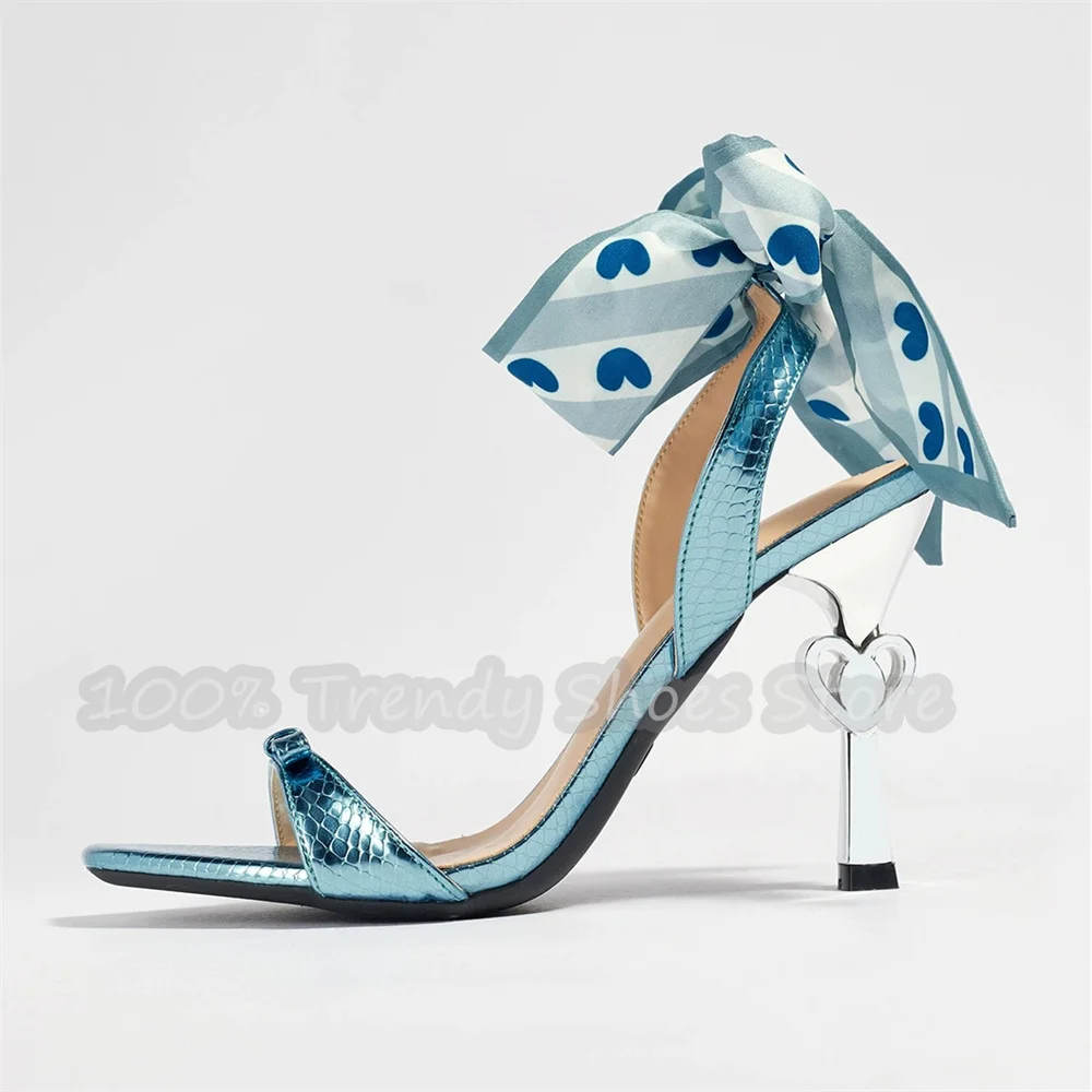 Polka Dot Bowknot Ankle Cross Strap Mules Women Open Toe Heart Decor Stiletto High Heel Sandals Wedding Club Party Dress Shoes