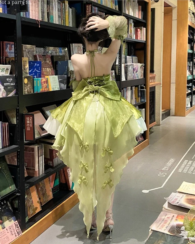 Camellia Skrit Cos Lolita Dress Pure Desire Skirt Green Skirt Hanging Neck Lolita Cos Princess Dress Beauty Style Sling Dress