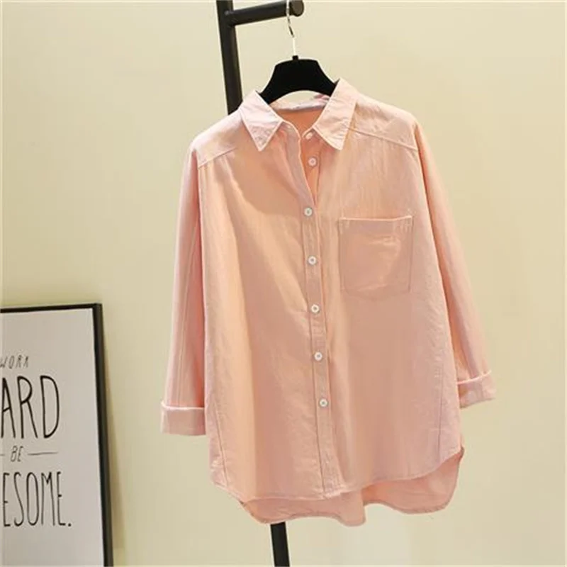 Cotton Long Sleeve Shirts And Blouses Solid Color Fine Elegant Blouses For Women Korean Style Clothes Women 2024 Summer 블라우스