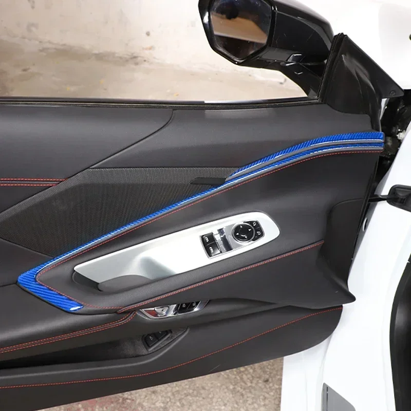 

Soft Carbon Fiber Blue Car Dash Gear Shift Console Cover Trim Stickers Interior Car Accessories For Chevrolet Corvette C8 20-25