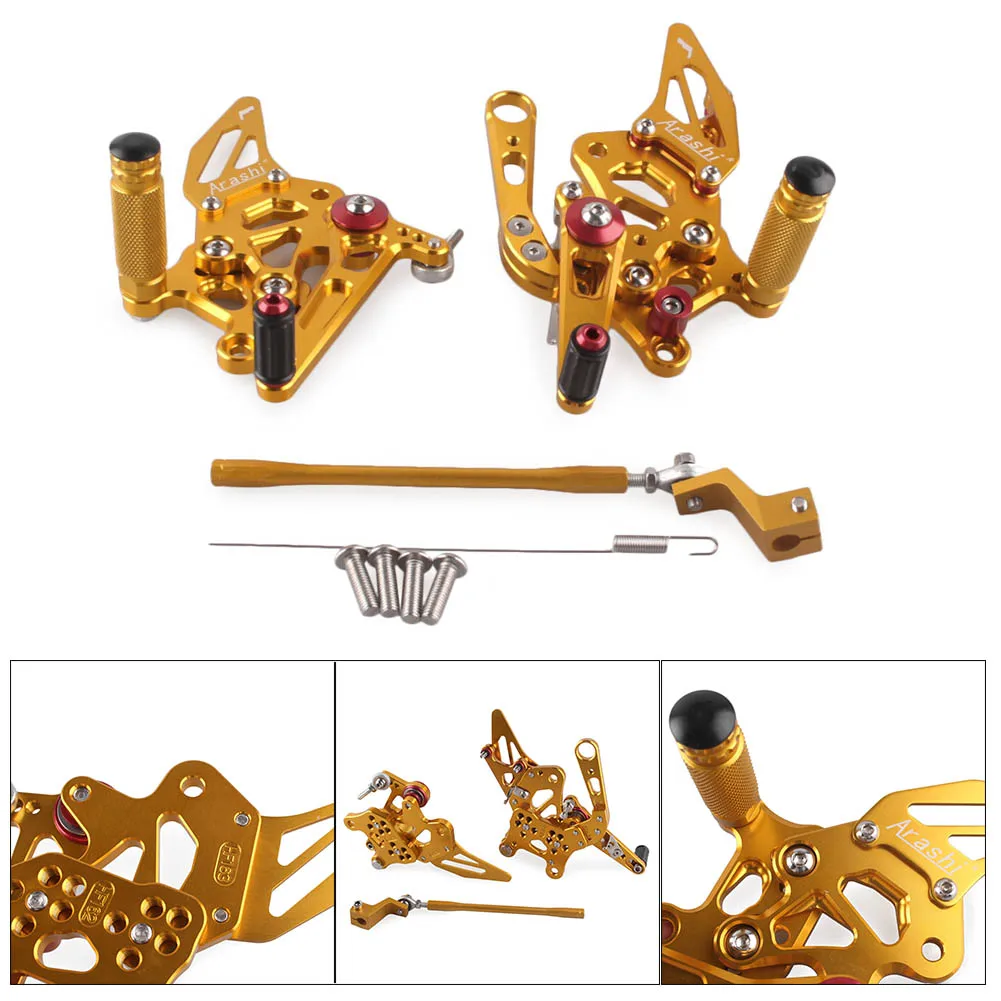 

1 Pair Gold Motorcycle CNC Adjustable Rider Rear Sets Rearset Footrest Foot Pegs Rests For Aprilia RSV4 2009 2010 2011