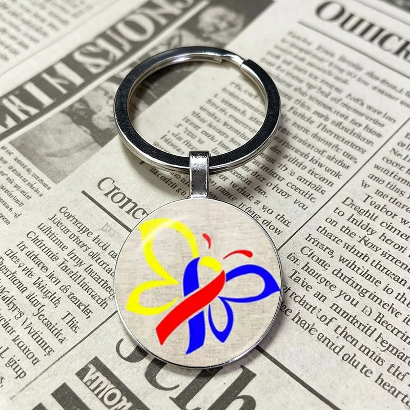 Porte-clés Cabochon avec impression artistique ruban puzzle, pour la lutte contre l'autisme, souvenir et accessoire de soutien, pour hommes et femmes