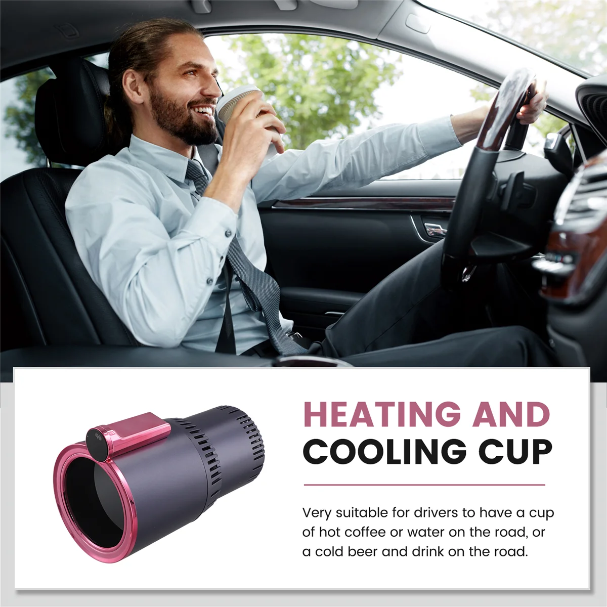 12V Car 2 in 1 Heating Cooling Cup Warmer Cooler Cup Smart Cup Holder Digital Display Temperature Drinks Holders Purple