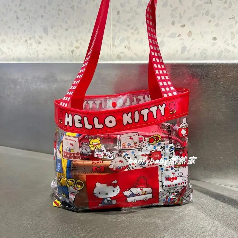 

Sanrio Hello Kitty Waterproof Handbag Cute Cartoon Ktcat Large Capacity Transparent Storage Bag Bento Bag Outdoor Beach Bag Gift