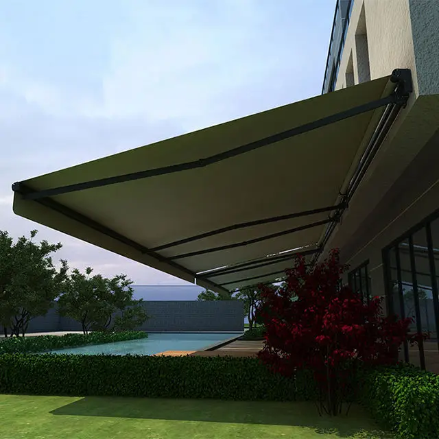 Commercial Large Sized Wall Mounted Sunshade Long Lasting Electric Intelligent Canopy UV Protection Hotel and Villa Awning
