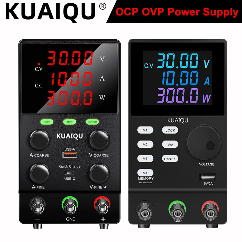 KUAIQU OCP OVP DC Power Supply Upgraded Model 30V 10A Adjustable Voltage Stabilizer OUTPUT Buzzer USB-A USB-C Quick Charg Port