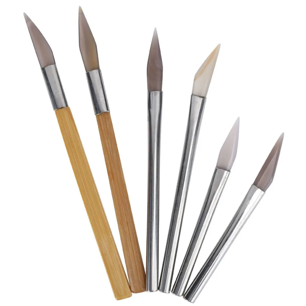 6Pcs Agate Material Agate Burnisher Different Shapes Different Sizes Polishing Tools Carving Tools Surface Polishing