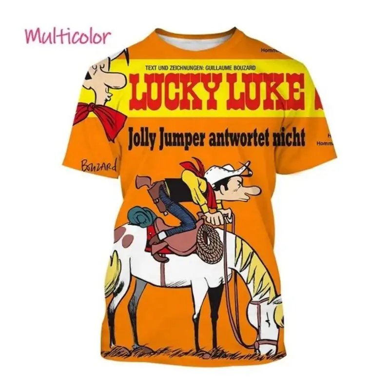 Summer Funny Lucky Luke Cartoon Animation Pattern 3D Printed Men\'s Short-sleeved T-shirt Unisex Casual Round Neck Cool T-shirt