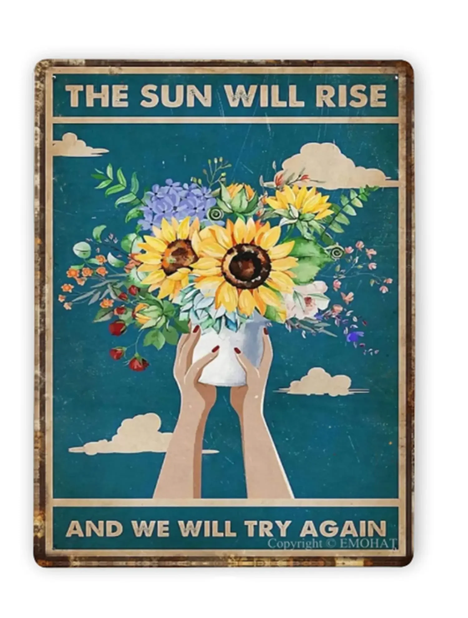 Inspirational Wall Art The Sun Will Rise Sunflower Ventage Retro Decor Metal Tin Sign Cute Funny Poster Plaque For Home Decorati