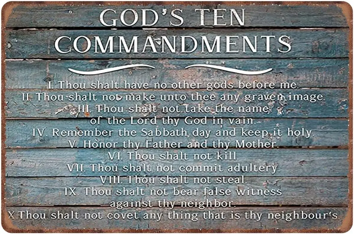 God;s Ten Commandments Religous Bible Verse Inspirational Motivational Quotes Metal Tin Sign, Antique Bible Verse Christian Sign