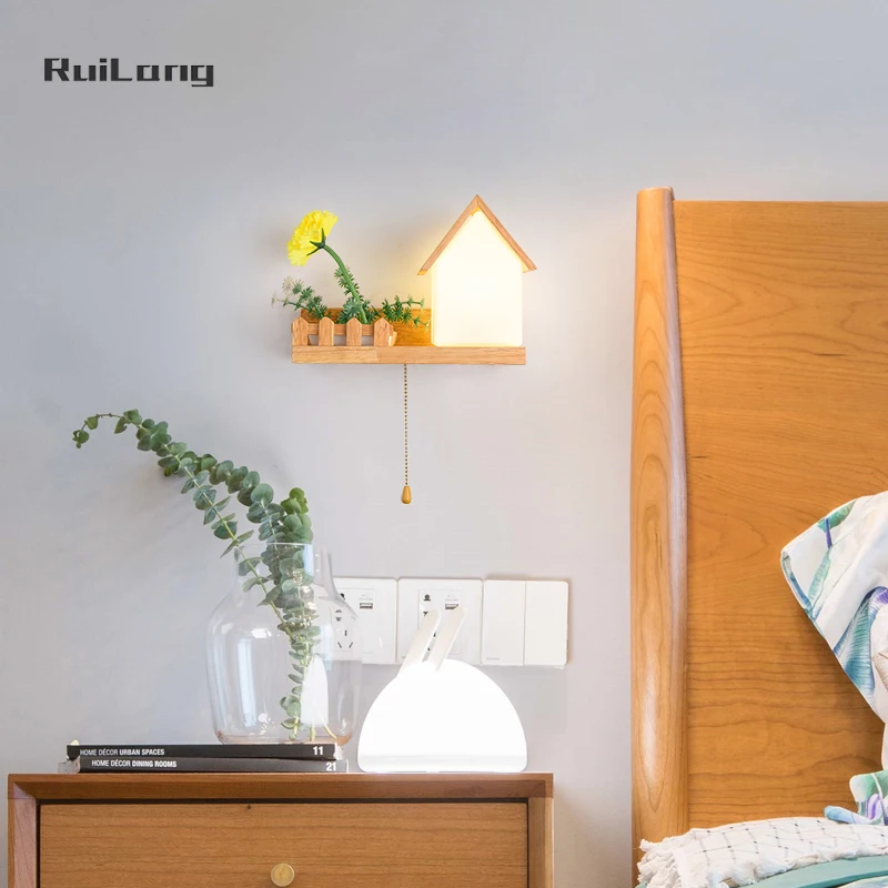 

Светодиодный настенный светильник для детской комнаты, деревянный бра в скандинавском стиле, домашняя спальня, гостиная, декоративное освещение, потолочное домашнее настенное освещение